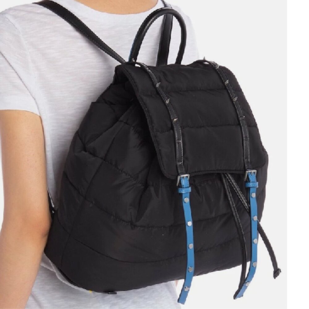 EUC Sam Edelman Backpack Puffer Branwen Flap School Black/Blue SPIKES (OS)